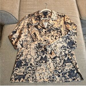 Soma Black Tan Satin Floral Pajama Top Small EUC